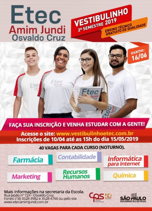 Termina hoje prazo para inscrio do Vestibulinho 2Semestre da Etec Amim Jundi