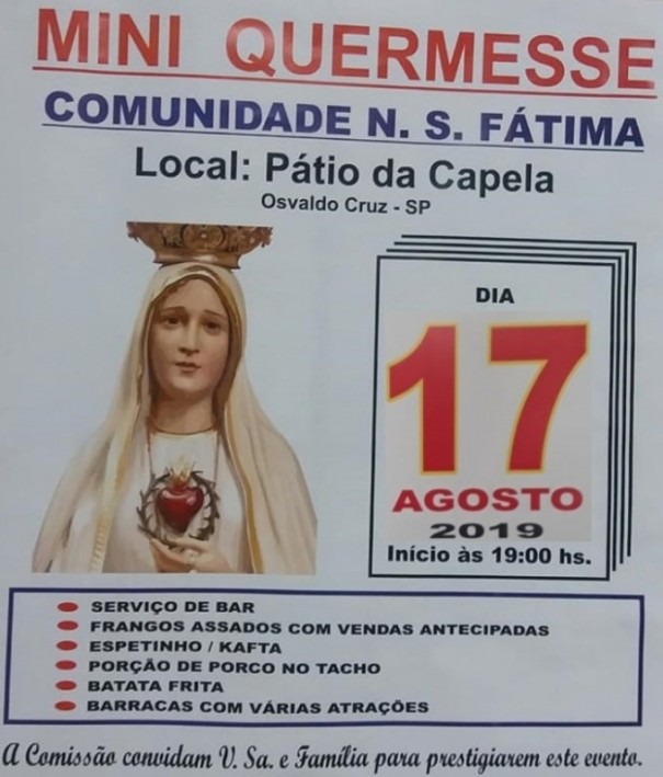 Comunidade Nossa Senhora de Ftima realiza Mini quermesse neste sbado (17)