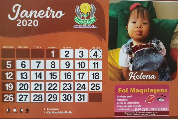 Apae de Osvaldo Cruz comercializa o Calendrio APAE 2020 