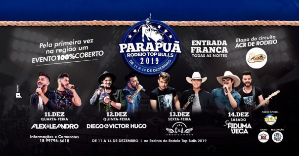 Com estrutura 100% coberta e entrada gratuita, Parapu Rodeio Bulls 2019 comea hoje