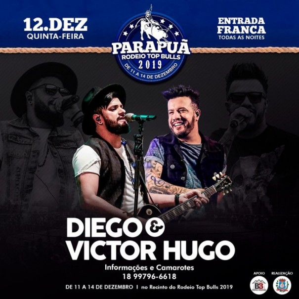 Parapu Rodeio Top Bulls 2019: Diego & Victor Hugo se apresentam nesta quinta-feira (12)