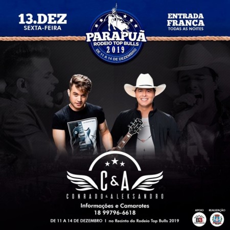 Parapuã Rodeio Top Bulls 2019: Conrado & Alexsandro se apresentam nesta sexta-feira (13)