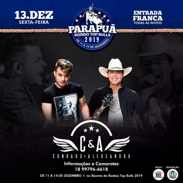 Parapu Rodeio Top Bulls 2019: Conrado & Alexsandro se apresentam nesta sexta-feira (13)