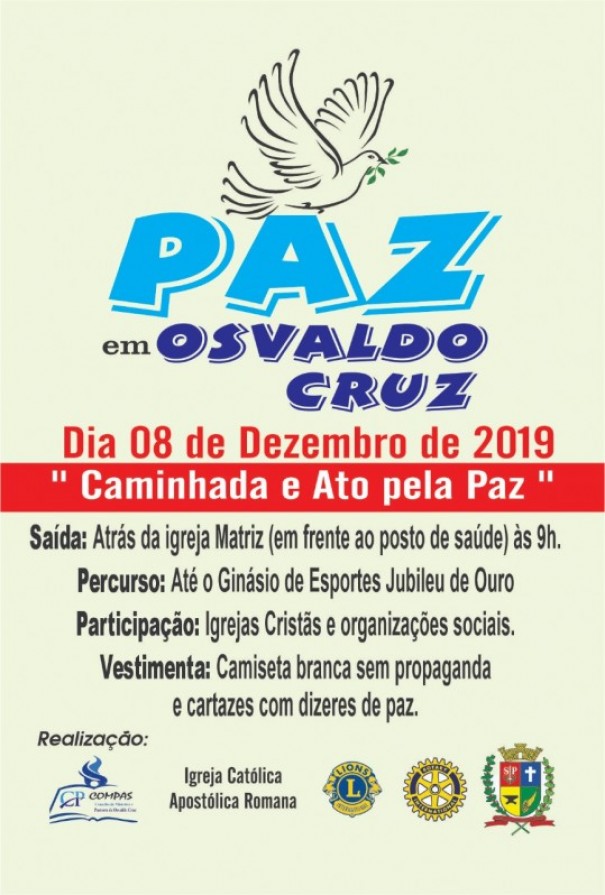 1 Caminhada Ecumnica pela Paz de Osvaldo Cruz acontece neste domingo