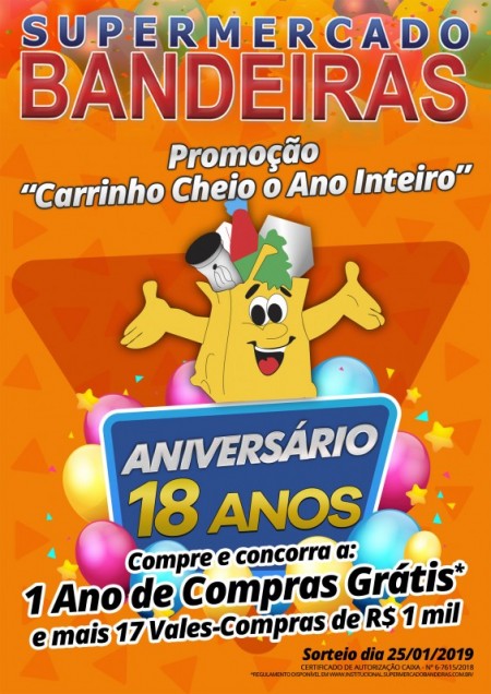 Supermercado Bandeiras realiza sorteio da promoção de aniversário nesta sexta-feira