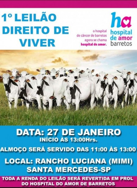 1º Leilão Direito de Viver para o Hospital de Amor de Barretos acontece neste domingo