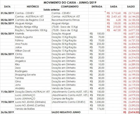 Ong Castracão realiza prestação de contas das doações do mês de junho