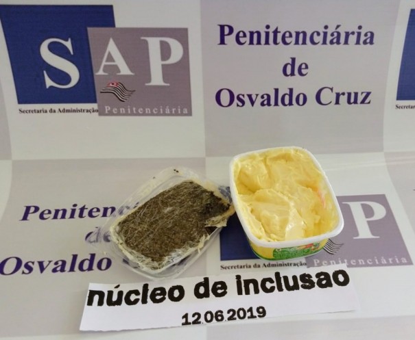 Agentes da Penitenciria de OC interceptam maconha escondida dentro de pote de margarina