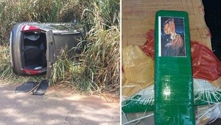 Carro com mais de 22 kg de maconha é encontrado capotado em rodovia vicinal