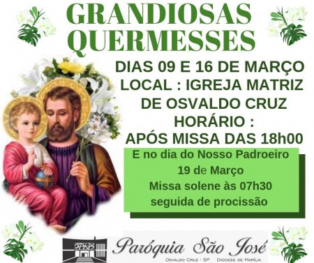 Quermesse em louvor a São José acontece neste sábado (16)