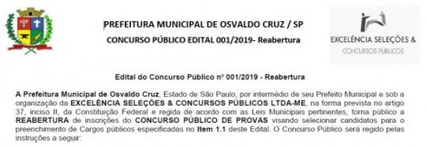 Instituto Excelncia republica edital do Concurso Pblico da Prefeitura de OC