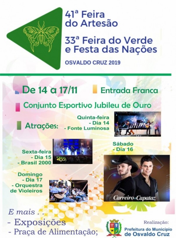 Prefeitura de Osvaldo Cruz define atraes da Feira do Arteso, Feira do Verde e Festa das Naes 