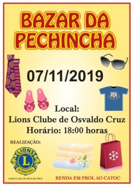 Lions Clube de Osvaldo Cruz realiza Bazar da Pechincha nesta quinta-feira