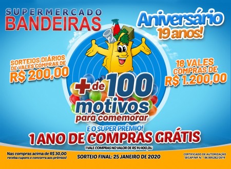 Supermercado Bandeiras dá inicio à campanha de Aniversário com sorteio de mais de 100 prêmios