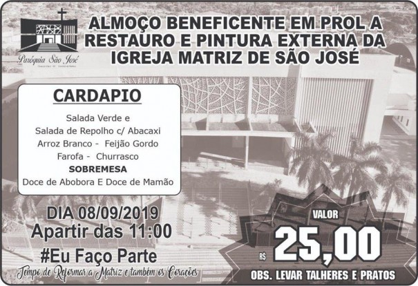 Comunidade Catlica de Osvaldo Cruz promove almoo beneficente em prol do restauro e pintura externa da Igreja Matriz