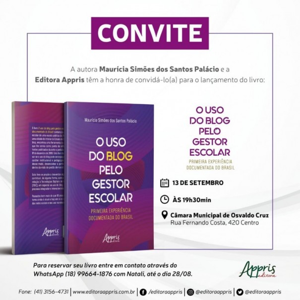 Professora Maurcia Simes lana o livro O Uso do Blog pelo Gestor pela editora Appris