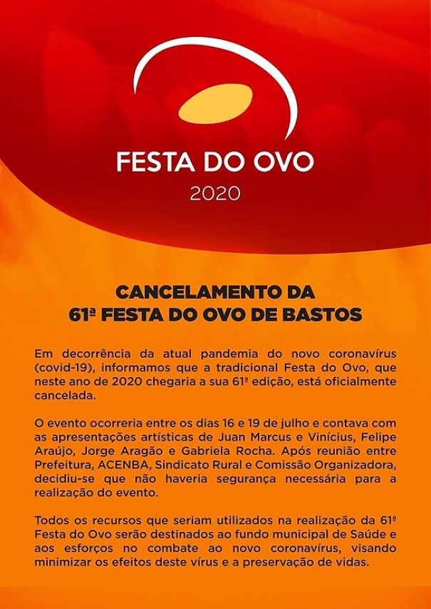 Festa do Ovo de Bastos  cancelada devido ao coronavrus