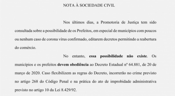 MP/SP de Prudente: prefeitos que tentarem reabrir comrcio vo ser processados por improbidade