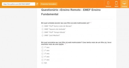 Questionário digital ouve opinião dos pais de alunos sobre ensino remoto em Adamantina