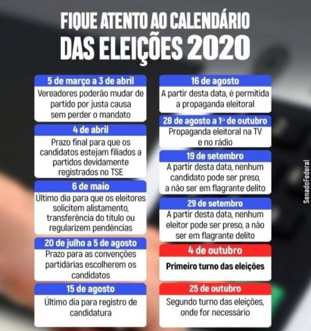 Fique por dentro das principais datas do Calendário Eleitoral 2020