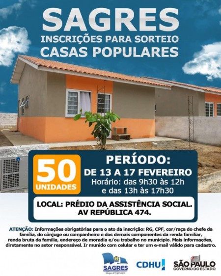 Prefeitura de Sagres e CDHU abrem inscrições para sorteio das 50 casas do conjunto 'Sagres E'
