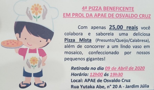Apae de Osvaldo Cruz lana 4 Pizza Beneficente