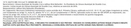 Tribunal de Contas do Estado julga irregulares as contas do Vice-Prefeito Adilson Ballardini, quando era Presidente da Câmara Municipal