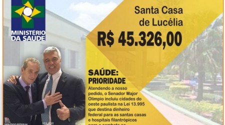 Senador Major Olímpio destina recurso para a Santa Casa de Lucélia