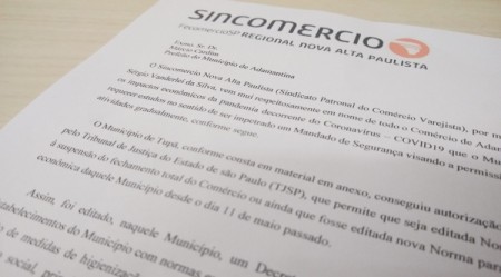 Sincomercio protocola na Prefeitura novo pedido para reabertura do comércio de Adamantina