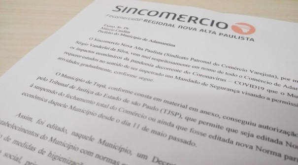 Sincomercio protocola na Prefeitura novo pedido para reabertura do comrcio de Adamantina