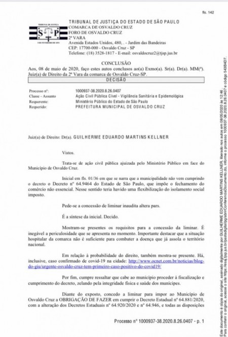 Justiça acata liminarmente pedido do Ministério Público e proíbe atividades de estabelecimentos não essenciais em OC