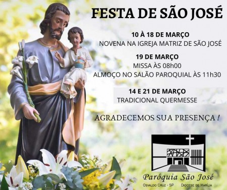 Católicos de Osvaldo Cruz organizam Festa do Padroeiro São José