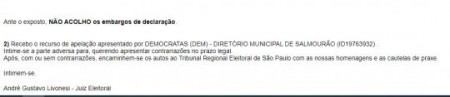 Justiça Eleitoral de Lucélia nega recurso de Zé Luís contra decisão que não autorizou sua candidatura a Prefeito de Salmourão