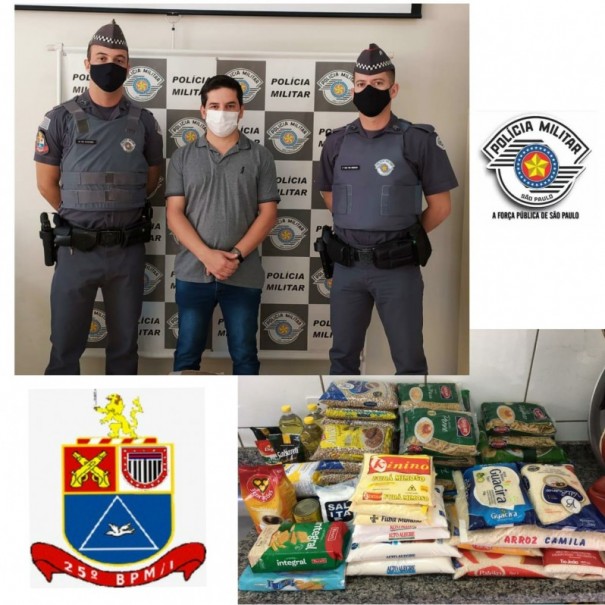 Pol�cia Militar doa alimentos arrecadados durante a vacina��o de policiais contra a Covid-19 para a Santa Casa de OC
