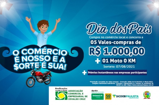 Confira os ganhadores da etapa de Dia dos Pais da campanha da ACEOC 'O Com�rcio � nosso e a $orte � sua'