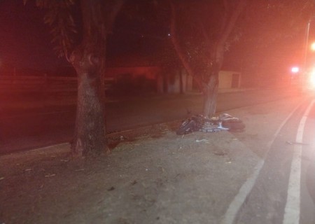 Após invadir rua interditada, motociclista bate em poste caído, atinge árvore e morre