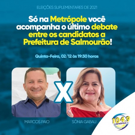 Metrópole FM realizou último debate entre candidatos a prefeito de Salmourão