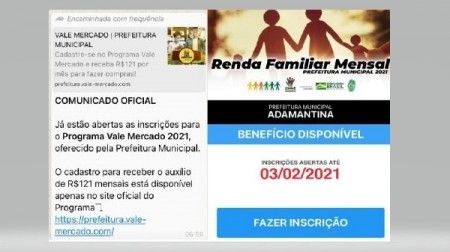 Programa Vale Mercado 2021 e Programa Renda Mensal Familiar 2021 em Adamantina são fake news