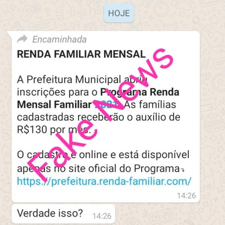 Prefeitura de Osvaldo Cruz alerta para mensagem falsa sobre benefício social
