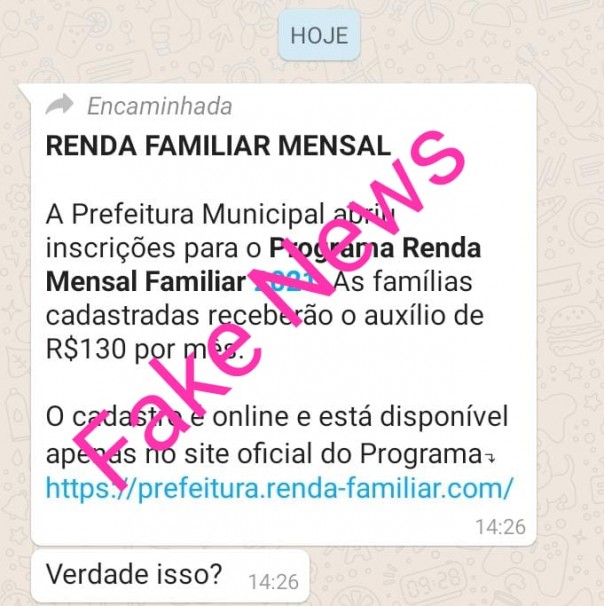Prefeitura de Osvaldo Cruz alerta para mensagem falsa sobre benefcio social