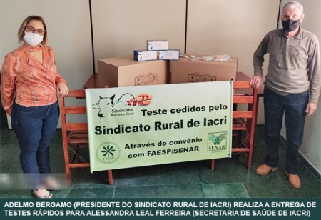 Sindicato Rural de Iacri doa testes da Covid-19 para a Prefeitura e Cooperativa Casul