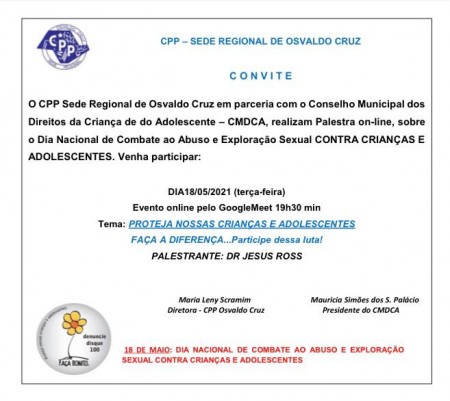 CPP de OC realiza ação sobre o Dia Nacional de Combate ao Abuso e Exploração Sexual contra Crianças e Adolescentes