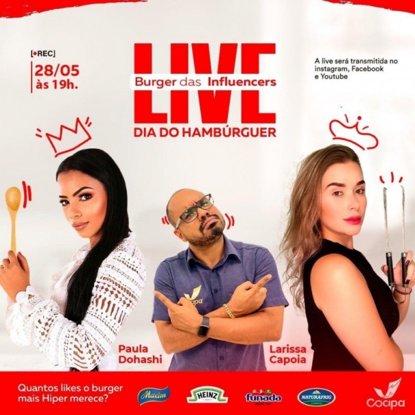 Cocipa promove live do Hiper Burger das Influencers para comemorar o dia do hambrguer
