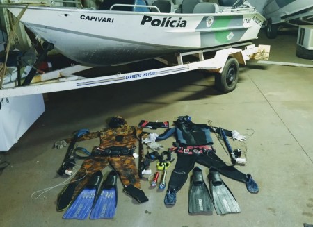 Polícia Ambiental apreende materiais utilizados em pesca predatória subaquática no Rio Paraná