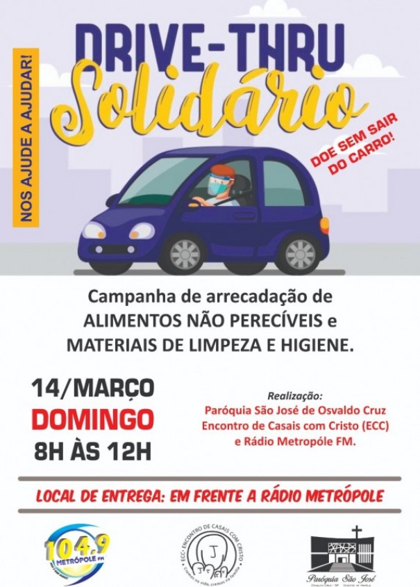 Metr�pole FM, Par�quia S�o Jos� e ECC realizam 'Drive-Thru Solid�rio'