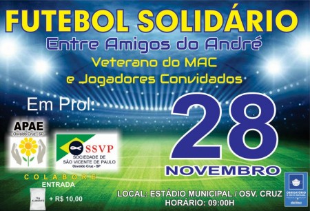 Futebol Solidário acontece neste domingo em Osvaldo Cruz