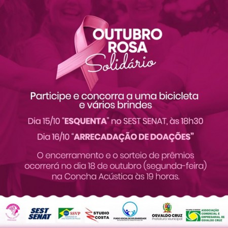 Osvaldo Cruz terá a campanha Outubro Rosa Solidário
