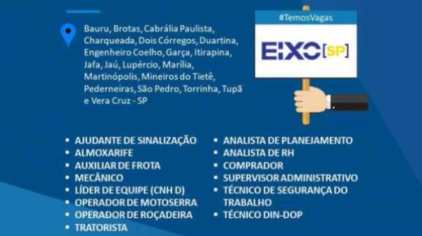 Concession�ria Eixo SP divulga oportunidades para 14 cargos e vagas para 20 cidades