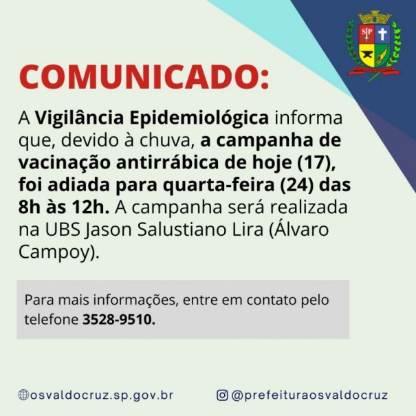 Chuva adia etapa da vacinao contra a raiva animal para ces e gatos que aconteceria hoje em OC 