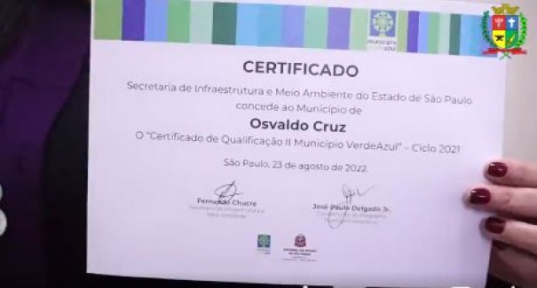 Osvaldo Cruz consegue pr-qualificao do Programa Municpio VerdeAzul